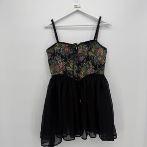 Cider Floral Lace-Up Mini Dress - Black and Multicolor